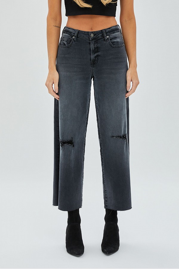 Charcoal Distressed Cropped Wideleg 